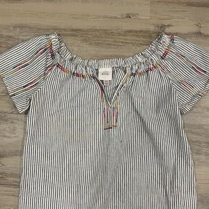 Knox Rose Linen Blend Boho Embroidered Striped Short Sleeve Dress Size XS